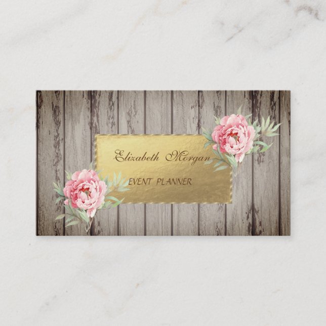 Tarjeta De Visita Textura Proffesional Elegante De Madera, Flores (Anverso)