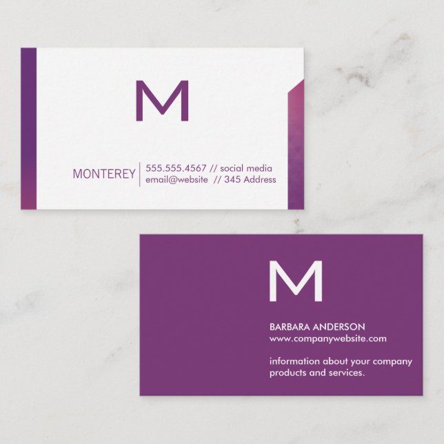 Tarjeta De Visita Textura púrpura simple | Monograma (Anverso / Reverso)