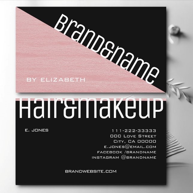 Tarjeta De Visita Textura rosa rosada Rosa y negro Triángulo moderno (Subido por el creador)