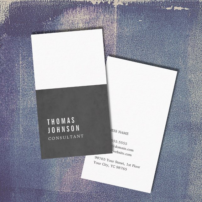 Tarjeta De Visita Textura simple elegante Consultor blanco gris oscu (Subido por el creador)