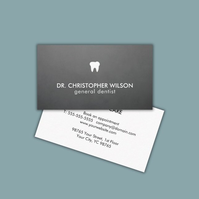 Tarjeta De Visita Textura simple Gris White Teeth Logo Dentist (Subido por el creador)