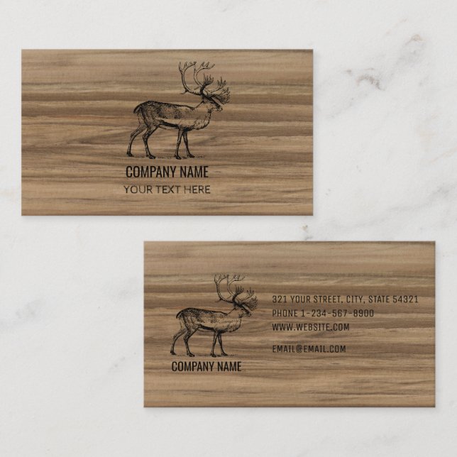 Tarjeta De Visita Textura y ciervo de madera rústica masculina (Anverso / Reverso)