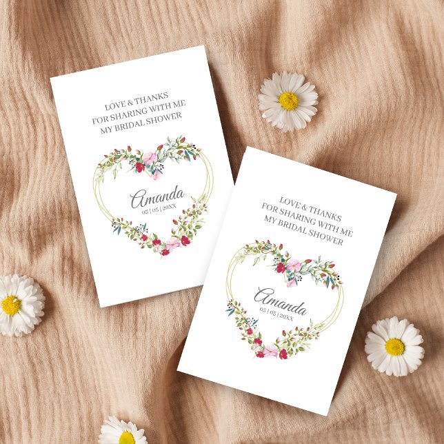 Tarjeta De Visita Thank Floral Heart for Bridal Shower Name & Quote (Subido por el creador)