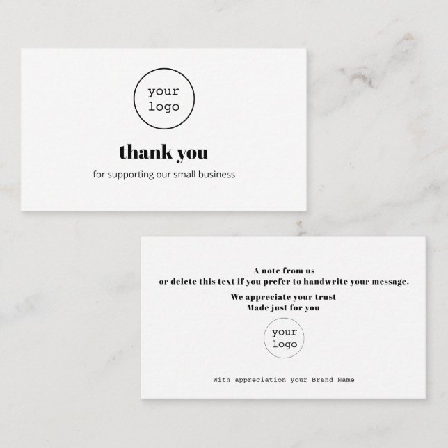 Tarjeta De Visita Thank You Card Logo Small Business Packaging Inser (Anverso / Reverso)