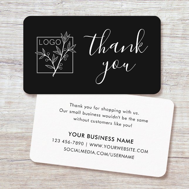 Tarjeta De Visita Thank You Custom Logo Modern Script Black (Subido por el creador)