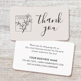 Tarjeta De Visita Thank You Custom Logo Modern Script Off-White