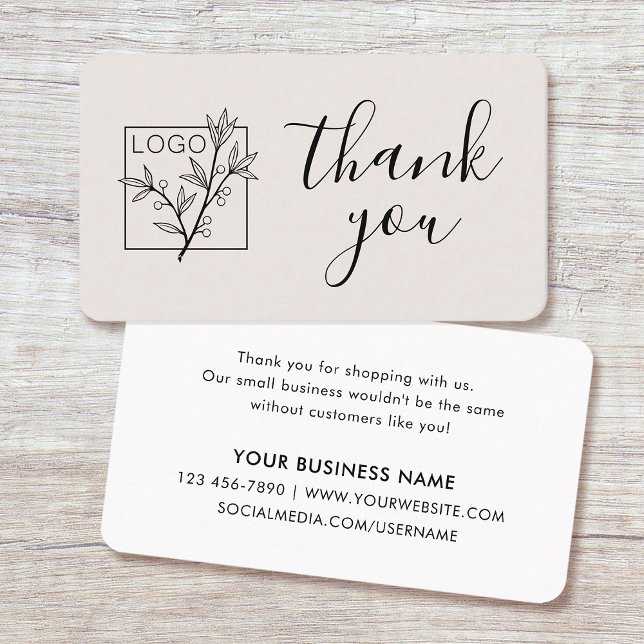 Tarjeta De Visita Thank You Custom Logo Modern Script Off-White (Subido por el creador)