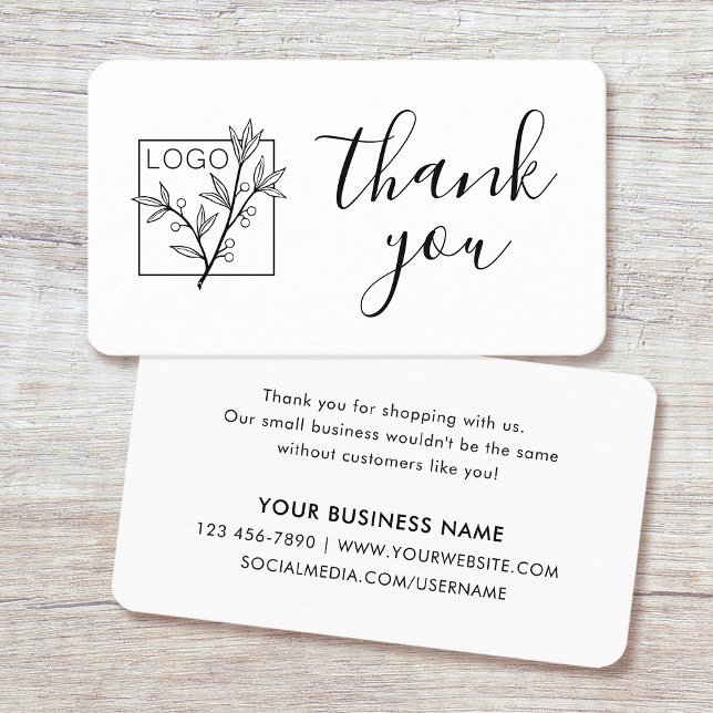 Tarjeta De Visita Thank You Custom Logo Modern Script White (Subido por el creador)