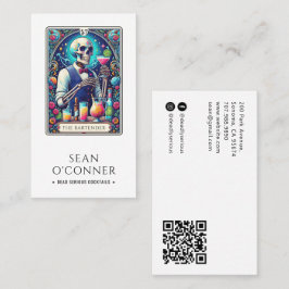 Tarjeta De Visita The Bartender Tarot Skeleton QR