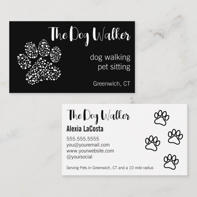 Tarjeta De Visita The Dog Walker Modern Professional Black (Anverso / Reverso)