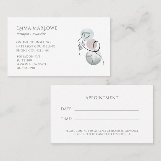 Tarjeta De Visita Therapist Counselor Business & Appointment Card (Anverso / Reverso)