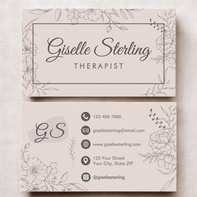 Tarjeta De Visita Therapist Floral Botanical Elegant Script (Subido por el creador)