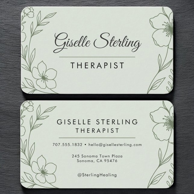 Tarjeta De Visita Therapist Floral Sage Green Professional (Subido por el creador)