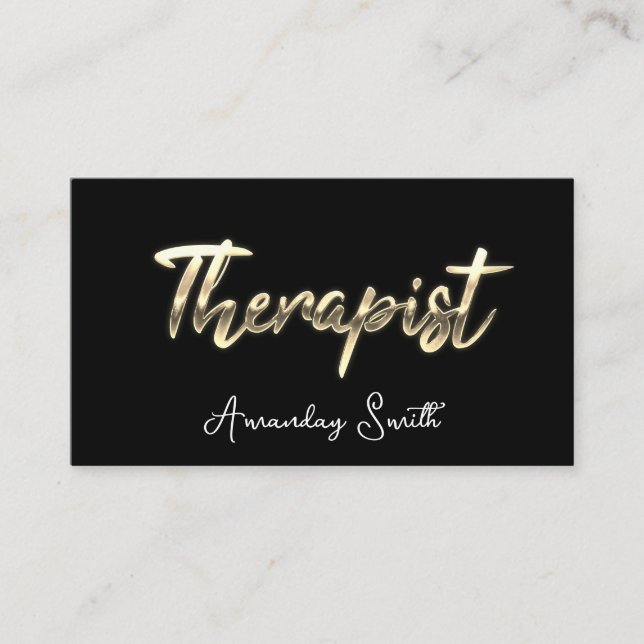 Tarjeta De Visita Therapist Golden ScriptQR Code Logo Blanco negro (Anverso)