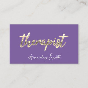 Tarjeta De Visita Therapist Golden ScriptQR Code Logo Purple Modern