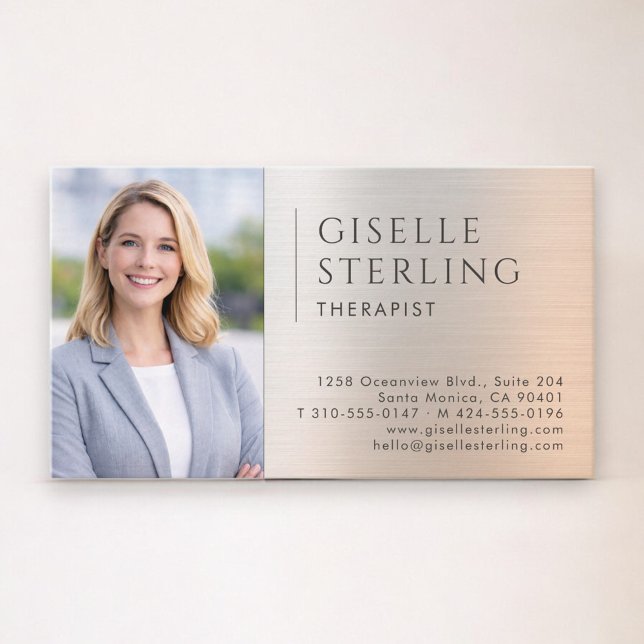 Tarjeta De Visita Therapist Psychologist Photo Brushed Metal (Subido por el creador)