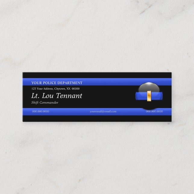 Tarjeta de visita Thin Blue Line Teniente Personal (Anverso)