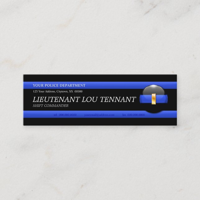Tarjeta de visita Thin Blue Line Teniente Personal (Anverso)