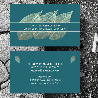 Tarjeta De Visita Three Golden Leaves on Teal Counselor Psychologist