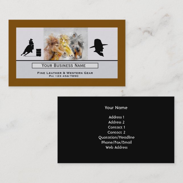 Tarjeta De Visita Three Horses Western Business Card (Anverso / Reverso)