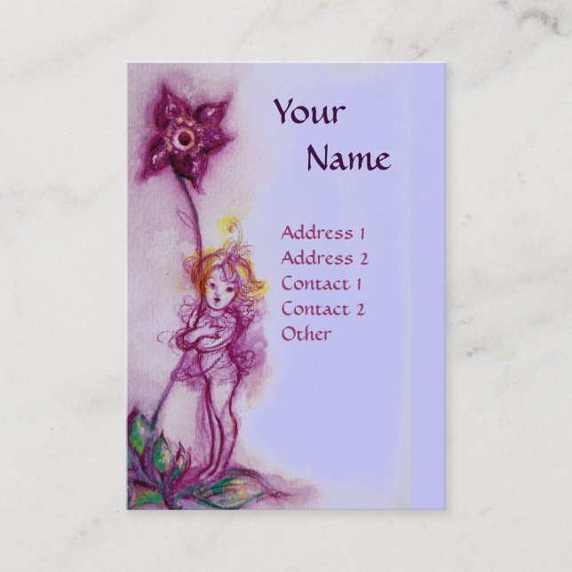 TARJETA DE VISITA THUMBELINA CON MONOGRAMA AZUL DE FLORES PURPLE (Anverso)