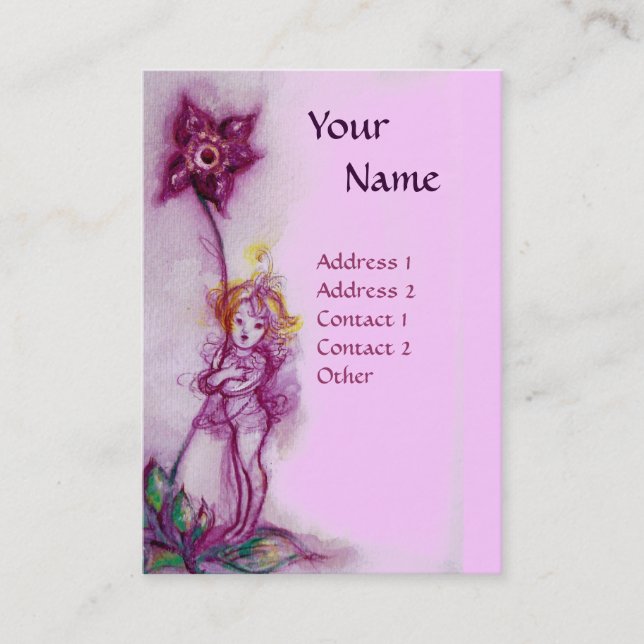 TARJETA DE VISITA THUMBELINA CON MONOGRAMA DE FLORES PURPLE ROSA (Anverso)