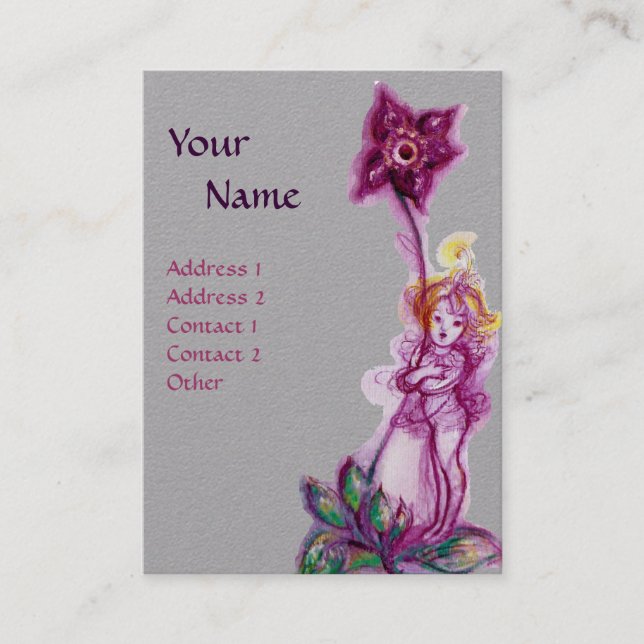 Tarjeta De Visita THUMBELINA MONOGRAM Papel gris de flores ultraviol (Anverso)