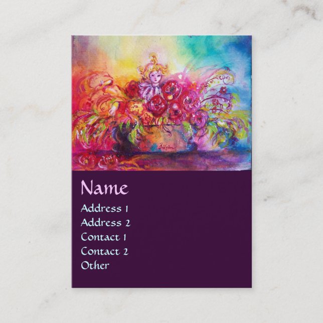 TARJETA DE VISITA THUMBELINA,TAPA DE FLORES Y MARIPOSA (Anverso)