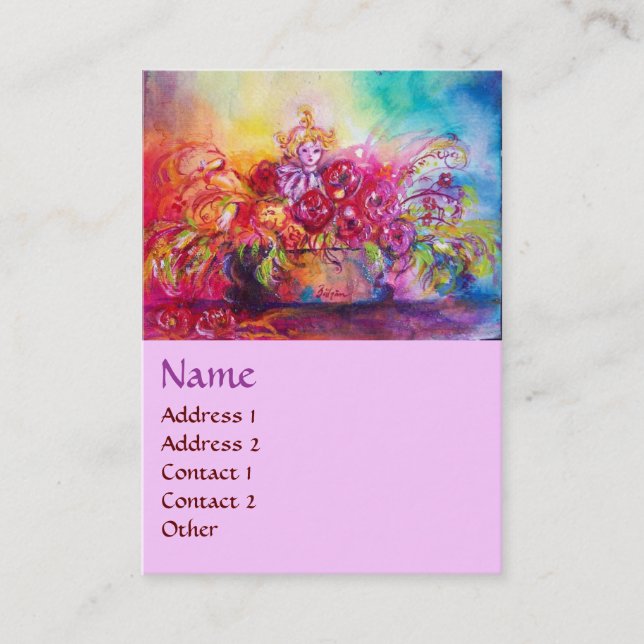 TARJETA DE VISITA THUMBELINA,TAPA DE FLORES Y MARIPOSA (Anverso)