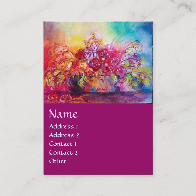 TARJETA DE VISITA THUMBELINA,TAPA DE FLORES Y MARIPOSA (Anverso)