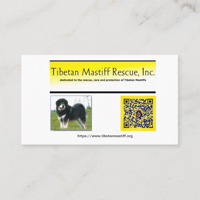 Tarjeta De Visita Tibetan Mastiff Rescue, Inc. Information (Anverso)