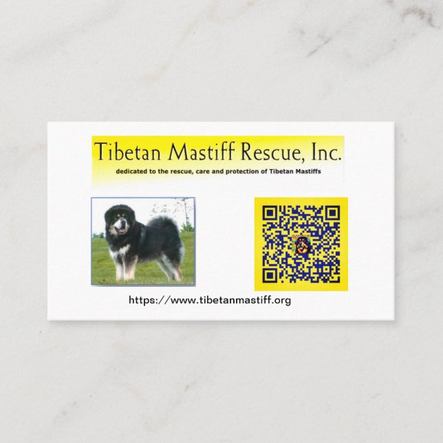 Tarjeta De Visita Tibetan Mastiff Rescue, Inc. Information Business (Anverso)