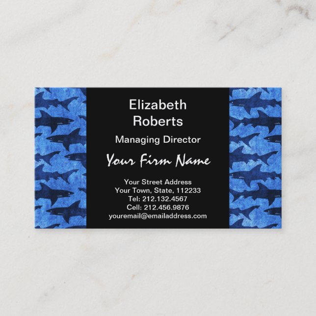 Tarjeta De Visita Tiburones en el mar azul profundo (Anverso)