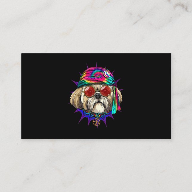 Tarjeta De Visita Tie Dye Hippie Shih Tzu Hippiness Peace Love Dog 6 (Anverso)