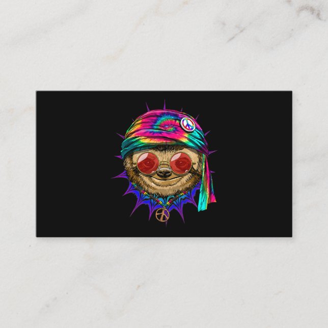 Tarjeta De Visita Tie Dye Hippie Sloth Hippiness Peace Love Sloth 68 (Anverso)