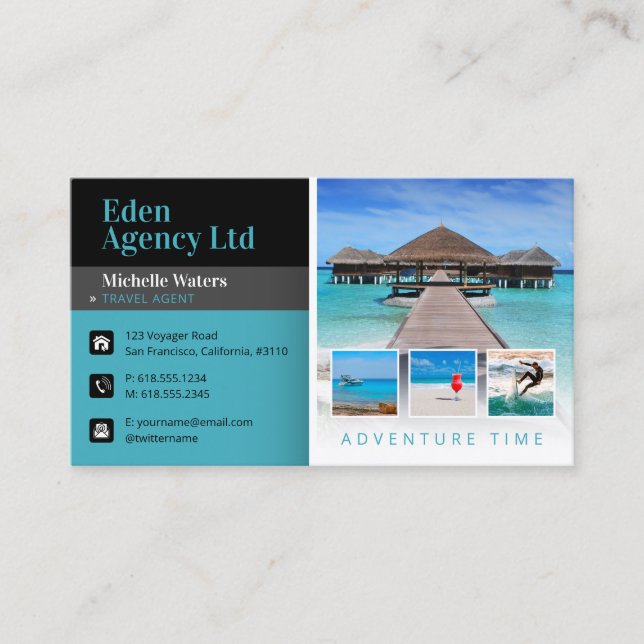 Tarjeta De Visita Tiempo de aventura | Turismo | Agente de viajes (Anverso)