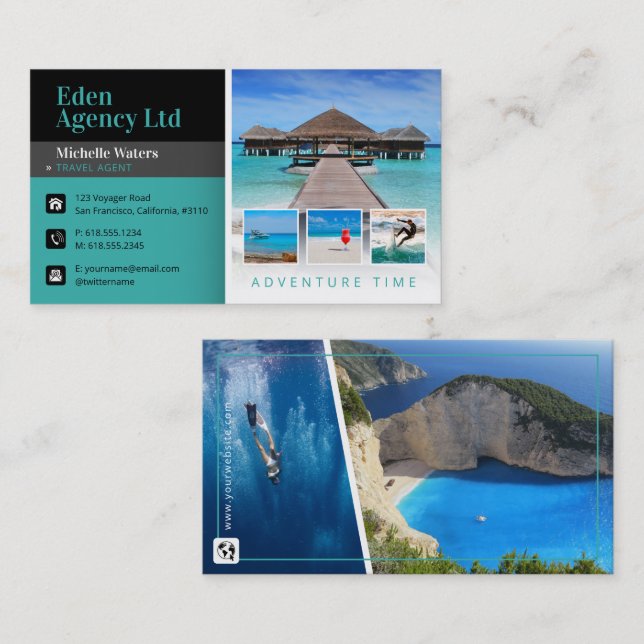 Tarjeta De Visita Tiempo de aventura | Turismo | Agente de viajes (Anverso / Reverso)