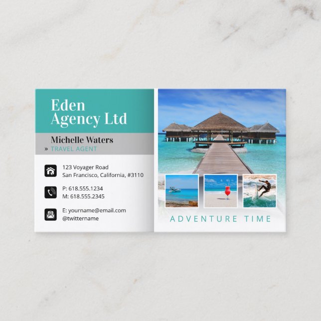 Tarjeta De Visita Tiempo de aventura | Turismo | Agente de viajes (Anverso)