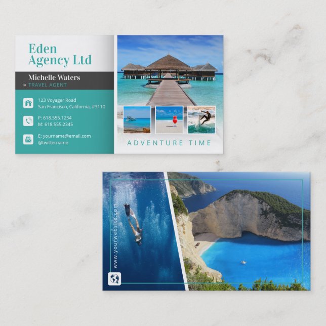 Tarjeta De Visita Tiempo de aventura | Turismo | Agente de viajes (Anverso / Reverso)