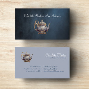 Tarjeta De Visita Tienda de antigüedades, olla de té de época, oro a