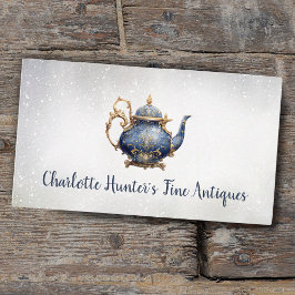 Tarjeta De Visita Tienda de antigüedades, olla de té de época, oro y