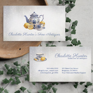 Tarjeta De Visita Tienda de antigüedades tetera azul Chinoiserie lim