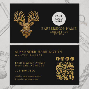 Tarjeta De Visita Tienda de Barbería Moderna Iconos Sociales Código 