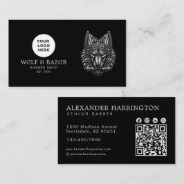 Tarjeta De Visita Tienda de Barbería Moderna Logo de Lobo Plateado C