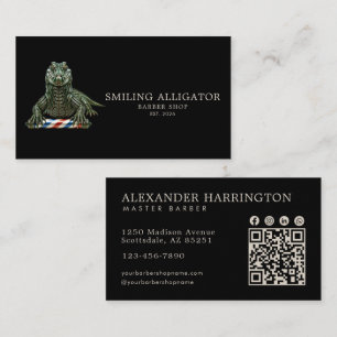 Tarjeta De Visita Tienda de Barbería Profesional Código Qr Cocodrilo