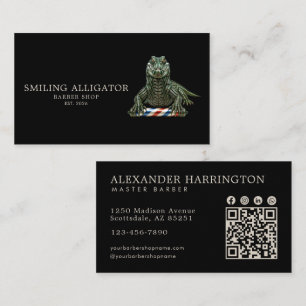Tarjeta De Visita Tienda de Barbería Profesional Código Qr Cocodrilo