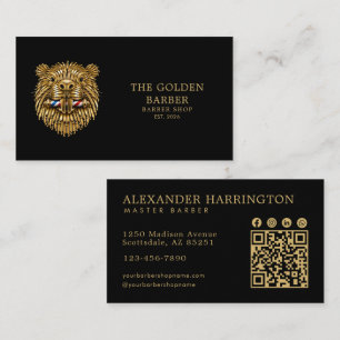 Tarjeta De Visita Tienda de Barbería Profesional Código Qr Golden Be