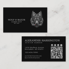 Tarjeta De Visita Tienda de Barbería Profesional Código Qr Lobo Plat