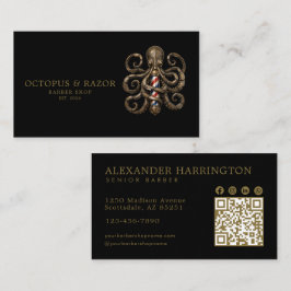 Tarjeta De Visita Tienda de Barbería Profesional Pulpo de Bronce Cód