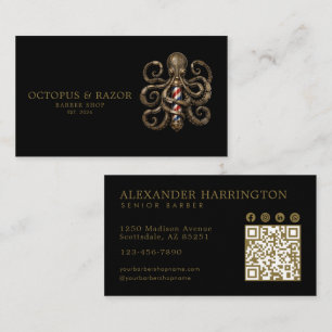 Tarjeta De Visita Tienda de Barbería Profesional Pulpo de Bronce Cód
